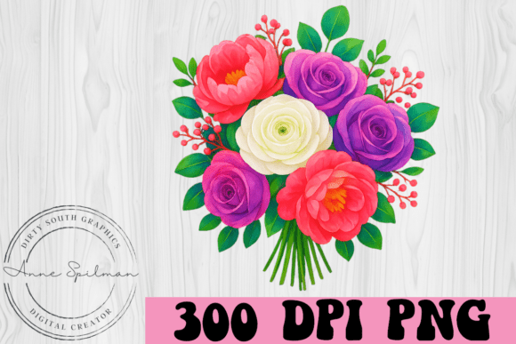 Bright Colorful Floral Bouquet Graphics and Illustrations