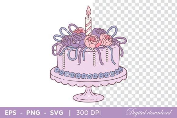 Cute Floral Birthday Cake with Candle Graphics & Illustrations Review