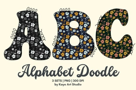 Dark Floral Alphabet Clipart PNG for Graphics and Illustrations