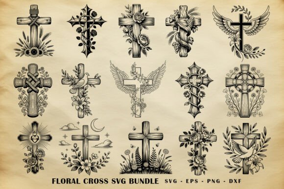 Floral Cross SVG Bundle: Graphics for Faith-Based Illustrations