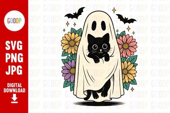 Floral Ghost Black Cat Png Graphics and Illustrations Review