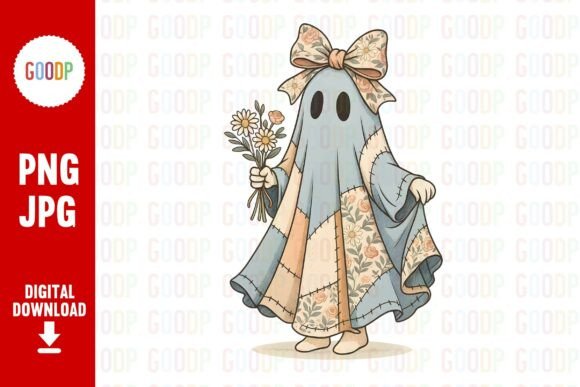 Floral Patchwork Ghost Png: Graphics & Illustrations for Local Brands