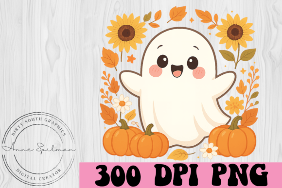 Floral Scene W Pumpkins Ghost: Graphics & Illustrations Review
