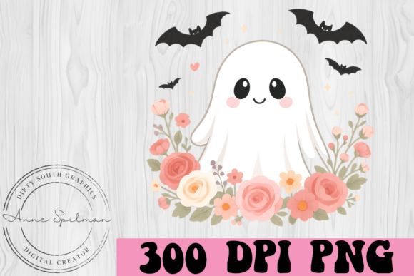 Floral Wreath Ghost with Bats: Graphics for Seasonal Branding