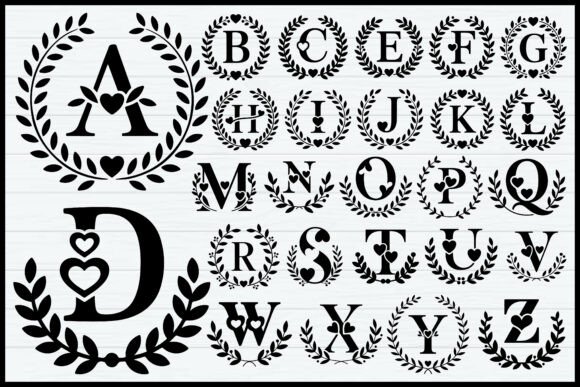 Floral Wreath Monogram Letters Vector Pa for Graphics and Illustrations