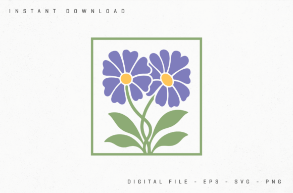Folk Art Flower Illustration Twin Floral Graphics for Creators