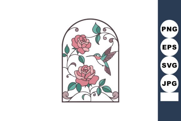 Hummingbird and Roses Floral Design in S for Graphics