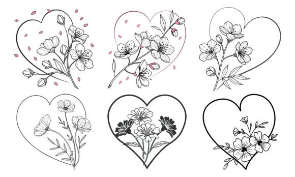 Minimalist Floral Heart Clipart Bundle for Graphics and Illustrations