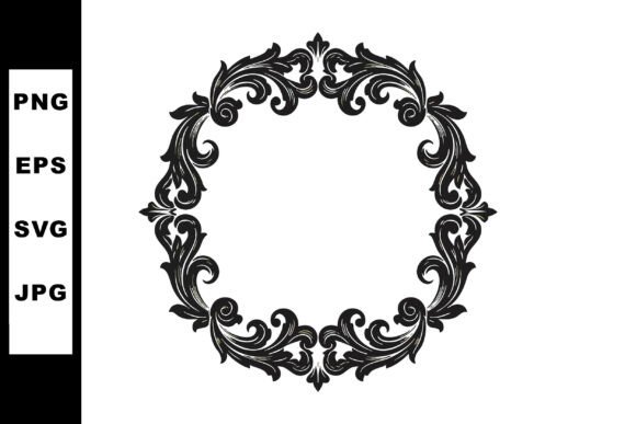 Ornate Black Vintage Floral Frame Circle Graphics and Illustrations Review