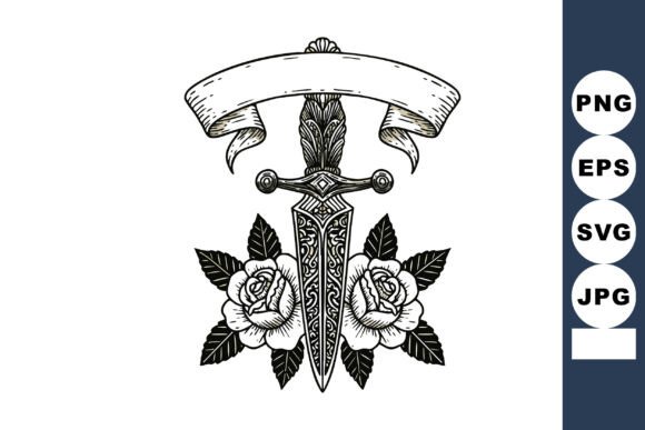 Ornate Dagger with Detailed Floral Roses Graphics