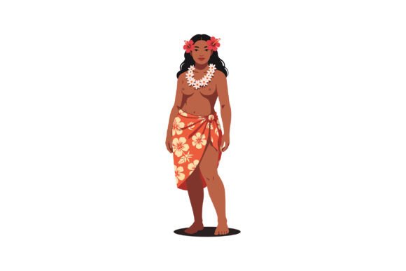 Polynesian Woman in Traditional Floral S Graphics and Illustrations