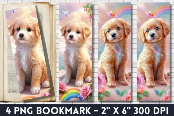 Puppy in Floral Printable Bookmark PNG for Graphics and Illustrations