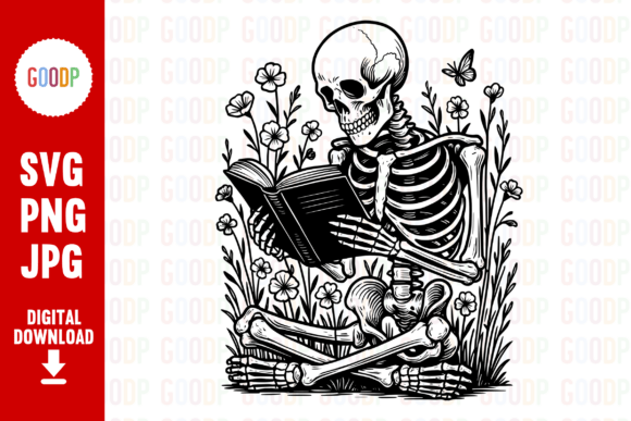 Reading Skeleton Floral PNG: Graphics & Illustrations for Local Brands
