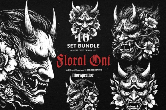 Review: 10 Bundle Dark Art Oni Mask Floral Rose Graphics
