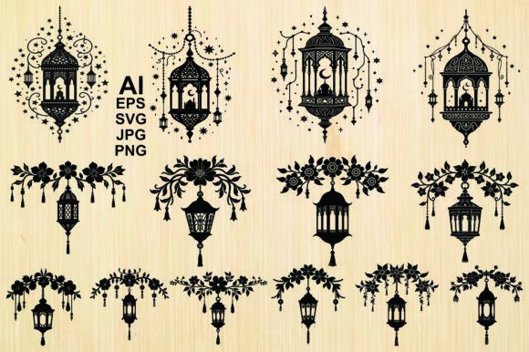 Silhouette Ornate Lanterns with Floral Graphics and Illustrations Review