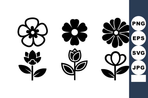 Simple Black Silhouette Floral Flower Ic Graphics and Illustrations