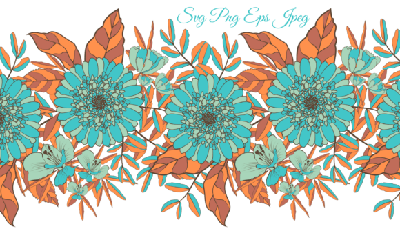 Turquoise Orange Seamless Floral Border: Graphics & Illustrations Review