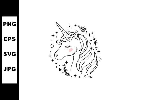 Unicorn Head with Floral and Heart Decor: Graphics for Whimsical Branding