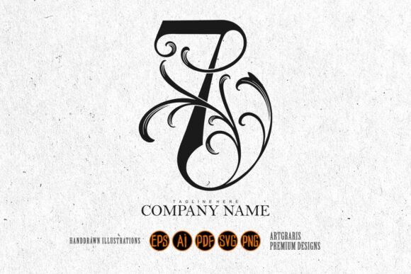 Vintage Floral 7 Initial Outline Design Graphics & Illustrations