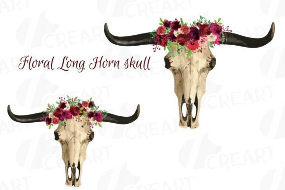 Watercolor Floral Longhorn Bull Skull Graphics and Illustrations Review