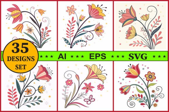 Whimsical Boho Floral Vector Clipart Set for Graphics and Illustrations